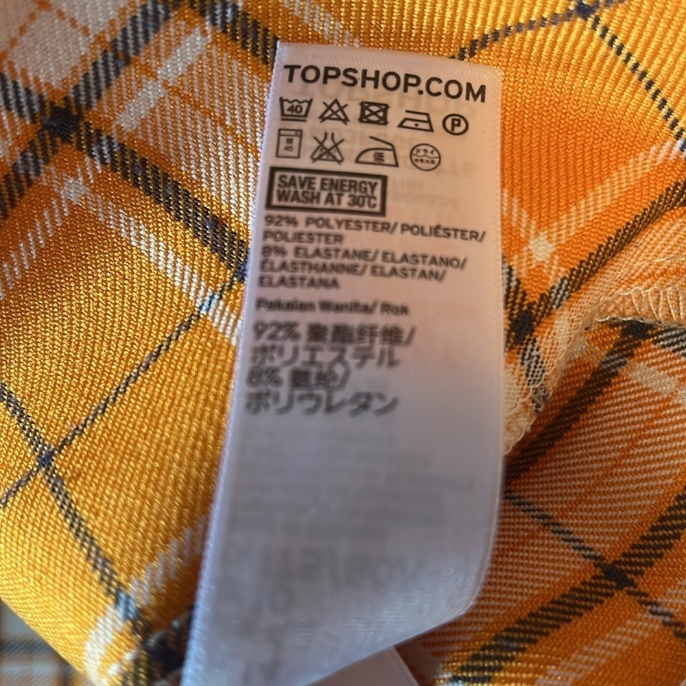 Topshop Plaid Pleated Mini Skirt US 10 Orange Tartan Preppy Academia Y2K - Picture 10 of 10
